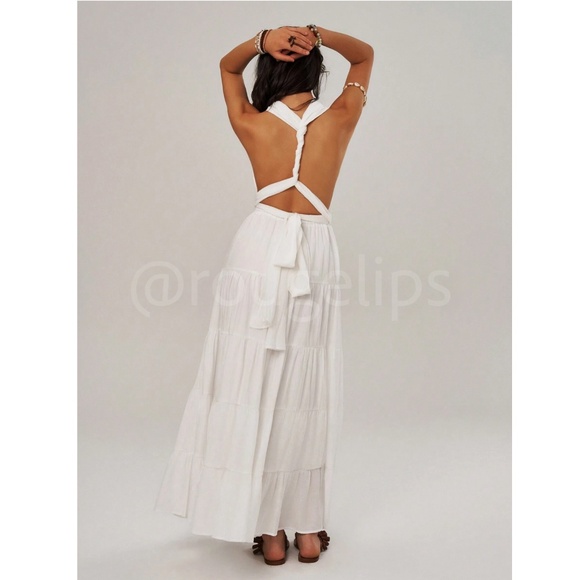White Bohemian Long Flared Tie Dress - Picture 6 of 10